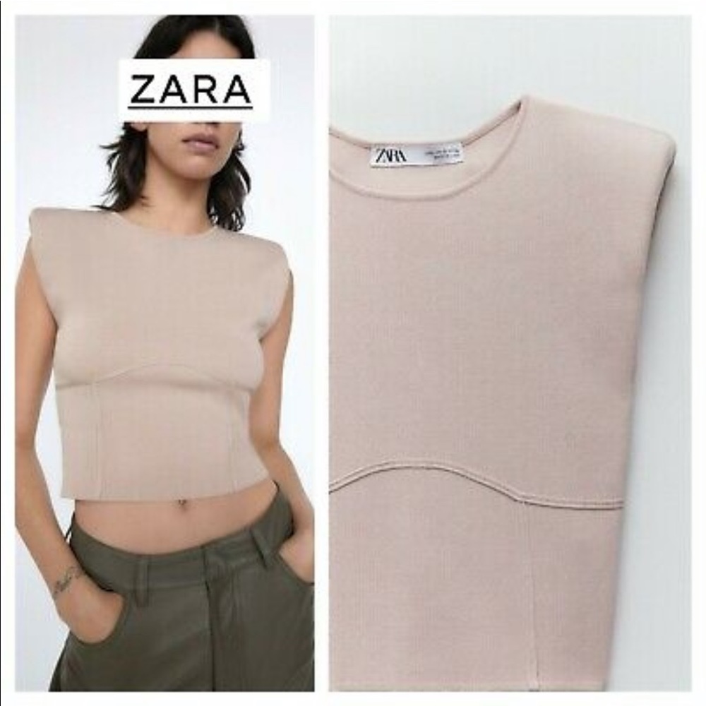 ZARA Sleeveless Shoulder Pad KNIT Top Size S